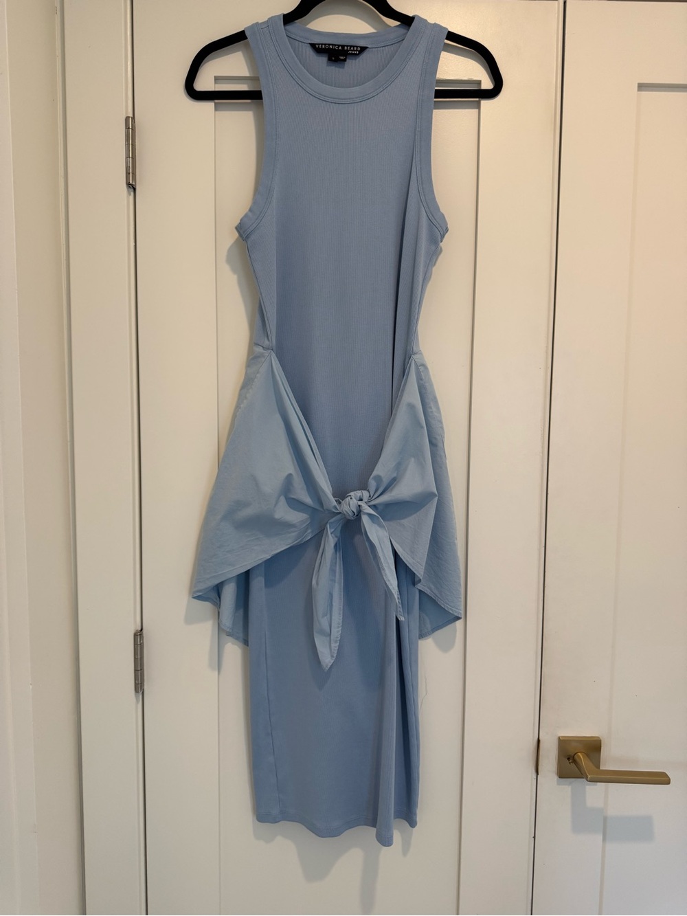 Veronica Beard Light Blue Midi Dress with Tie Detail